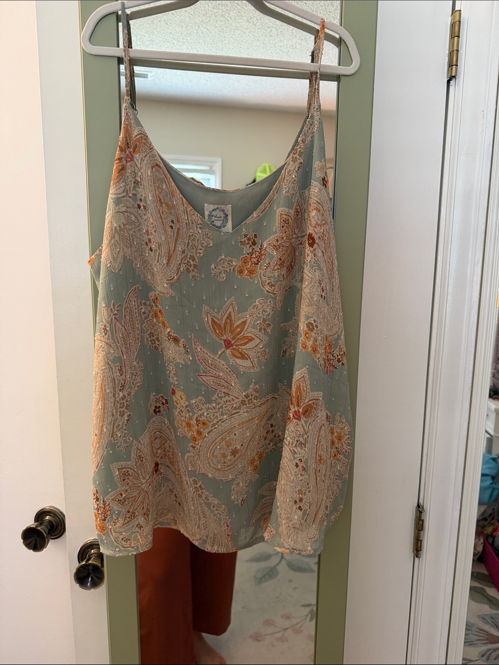 Francesca’s Floral Paisley Camisole Tank Top - Sage Green
